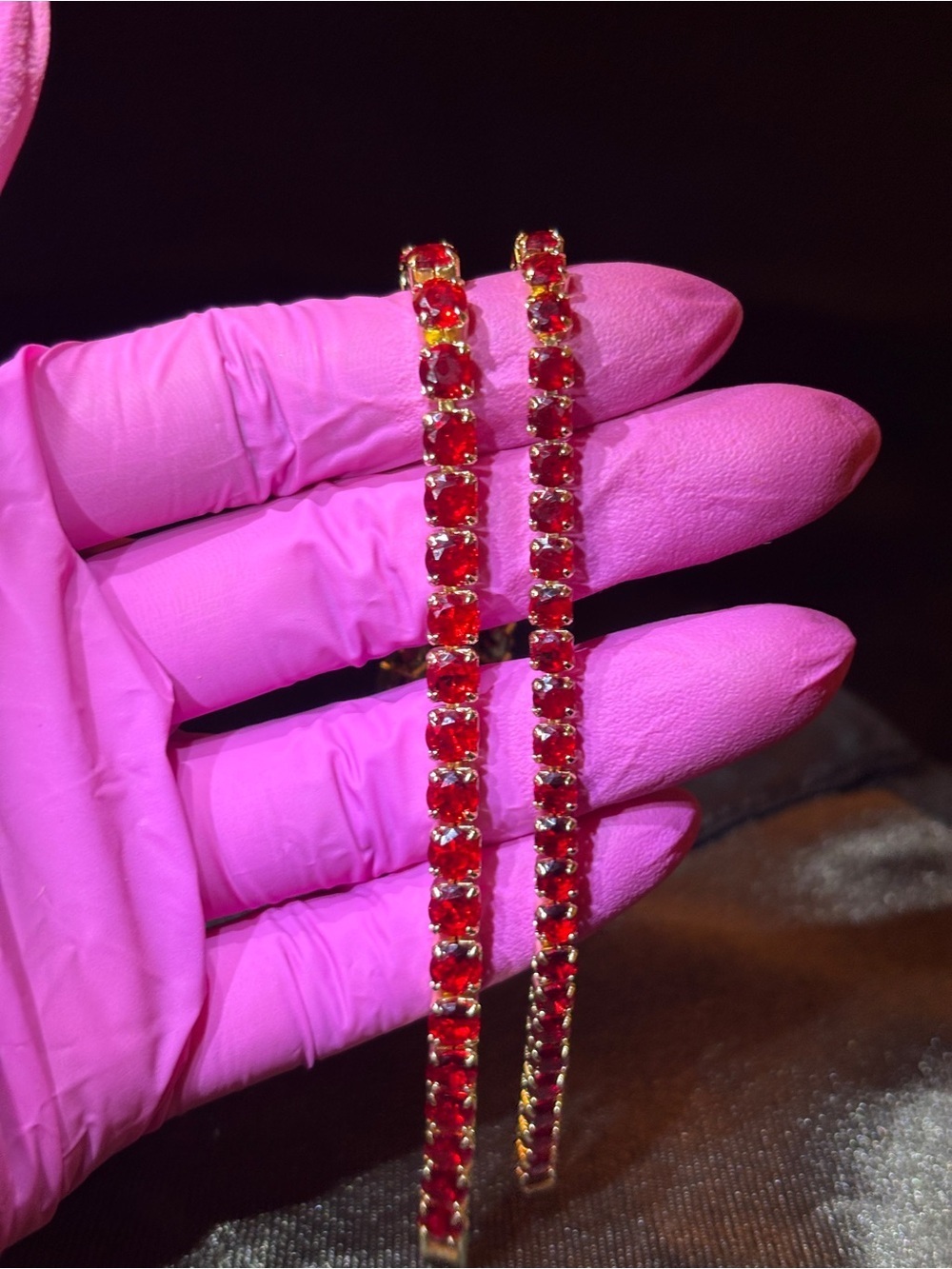 2 Yellow Gold Red Tennis CZ Bracelet 8 in. - Picture 7 of 15